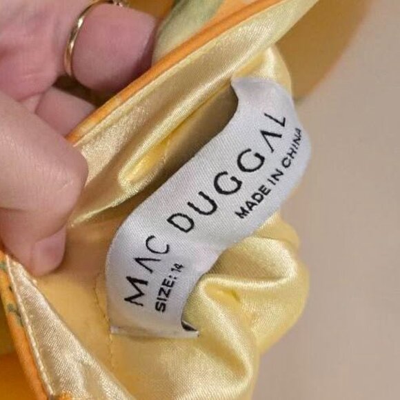 Mac Duggal Flounce Sleeve Floral Maxi Dress in Yellow Multi Size 14 - Picture 15 of 15